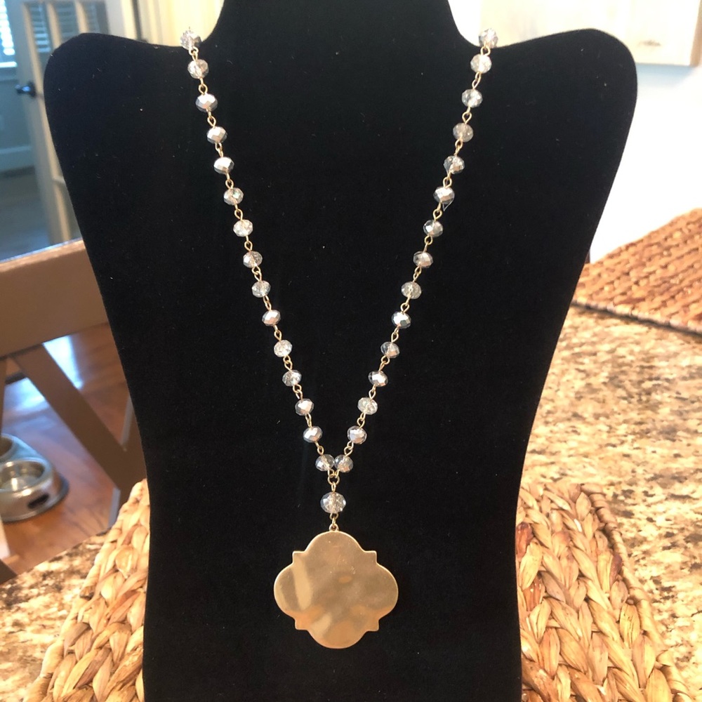 Gold Medallion Rhinestone Necklace - Picture 3 of 10